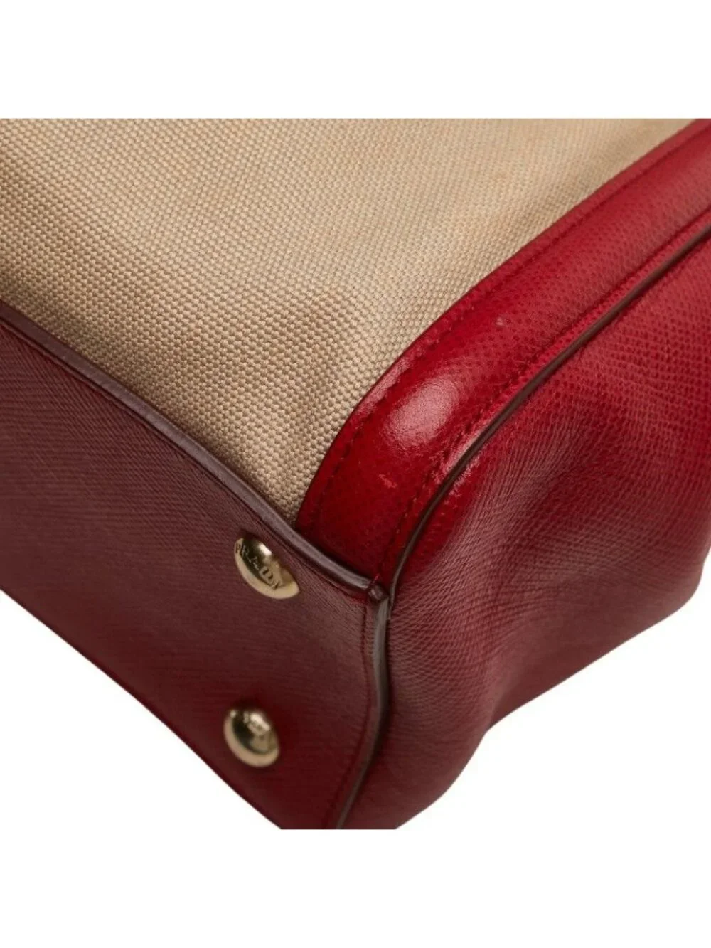 Prada Saffiano Canapa 2-Way Shoulder Bag Beige Red Canvas Leather
